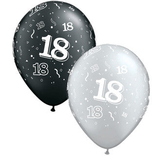 Age 18 Latex Balloon Black and Silver - 25 Pack (Available in Singles)
