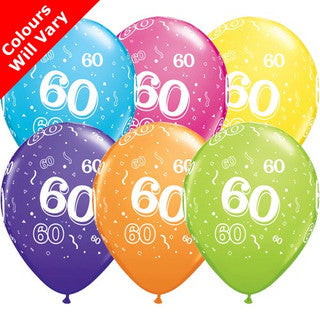 Age 60 Latex Balloon Multi Coloured - 25 Pack (Available in Singles)