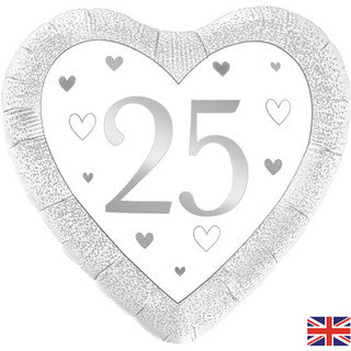 25 Anniversary Silver Hearts 18" Foil Balloon