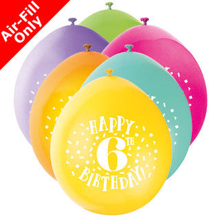 Age 6 Airfilled Only Latex Balloons - 10 Pack