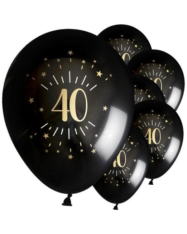 Age 40 Latex Balloon Black and Gold - 6 Pack