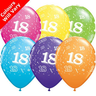 Age 18 Latex Balloon Multi Coloured - 25 Pack (Available in Singles)