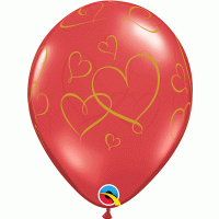11" Red and Gold Heart Latex Balloons - 25 Pack (also available in singles)