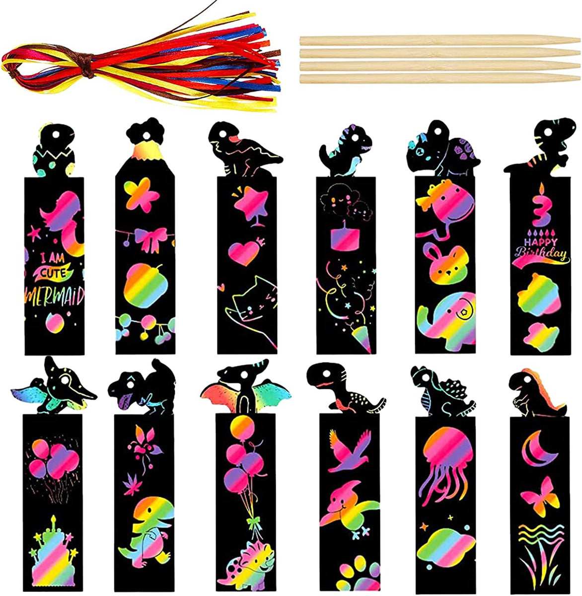 Mini Dinosaur scratch art bookmark