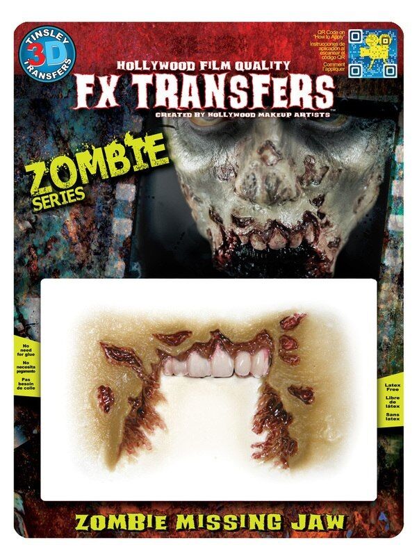 Deluxe 3D Tinsley Transfer Temporary Wound Zombie Missing Jaw