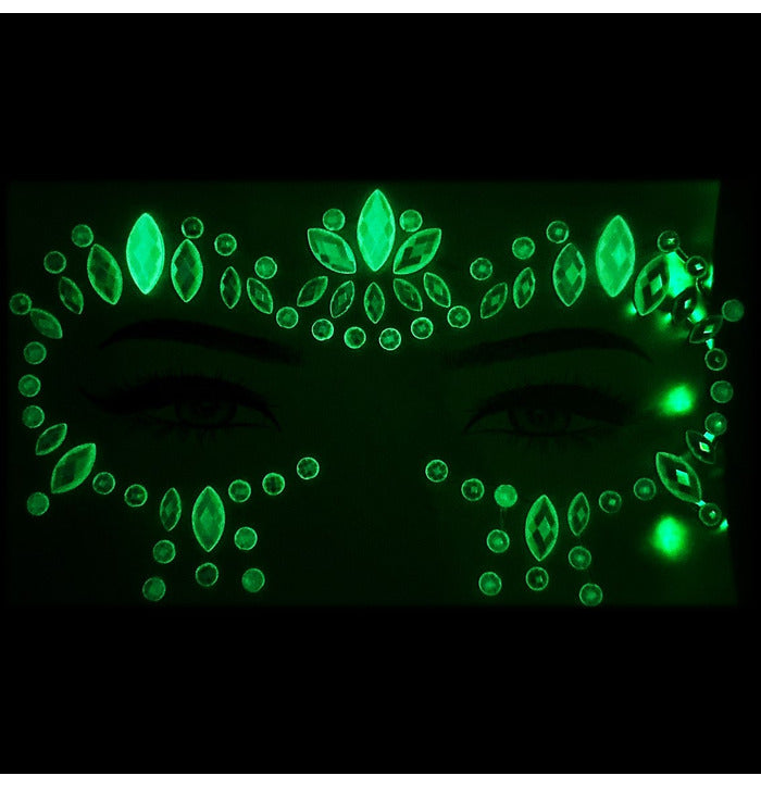 Face Jewel Gems Glow in Dark Silver Eyes