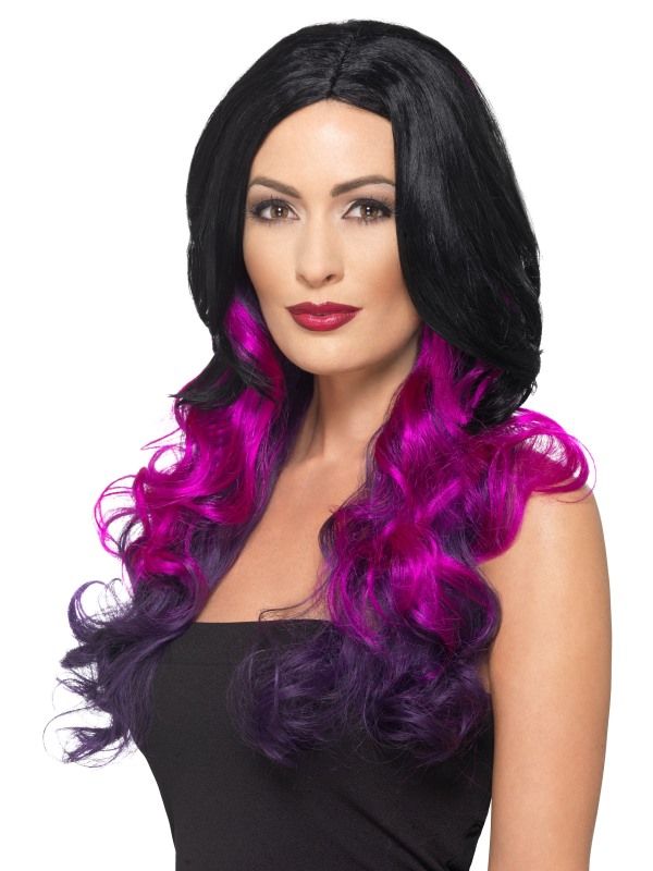 Deluxe Styleable Fashion Ombre Black and Purple Wig