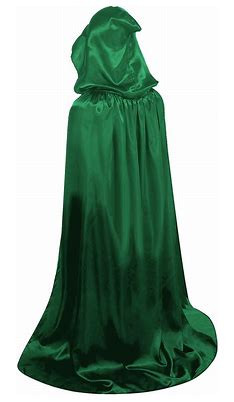 Adult Satin Feel Long Hooded Cape Green 150cm