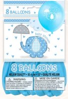 Baby Shower Umbrelelphants Blue 11" Latex Balloons 8 Pack