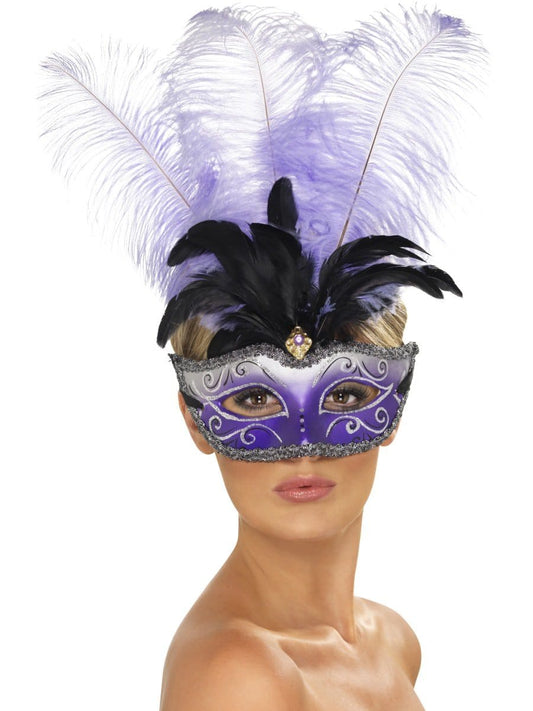 Venetian Plumed Eyemask Purple