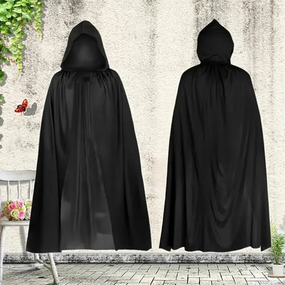 Adult Satin Feel Hooded Cape Black 110cm