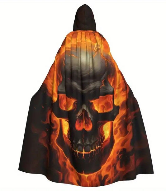 🌟New🌟 Adult Flame Skull Hooded Cape Red