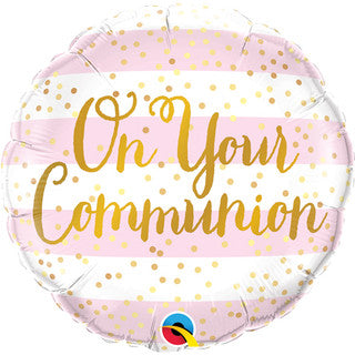 On Your Communion Striped 18" Foil Balloon