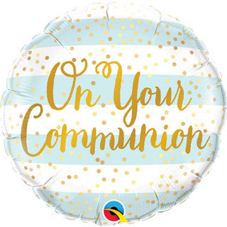 On Your Communion Striped 18" Foil Balloon