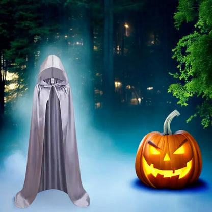 Adult Satin Feel Long Hooded Cape Silver 170cm