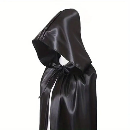 Adult Satin Feel Hooded Cape Black 170cm