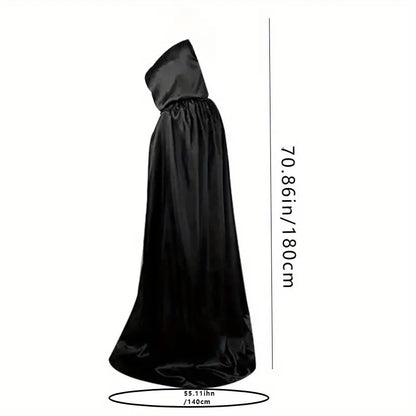 Adult Satin Feel Hooded Cape Black 170cm