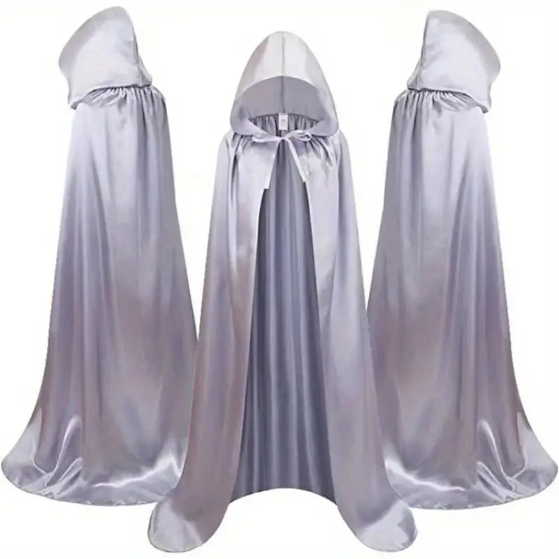 Adult Satin Feel Long Hooded Cape Silver 170cm