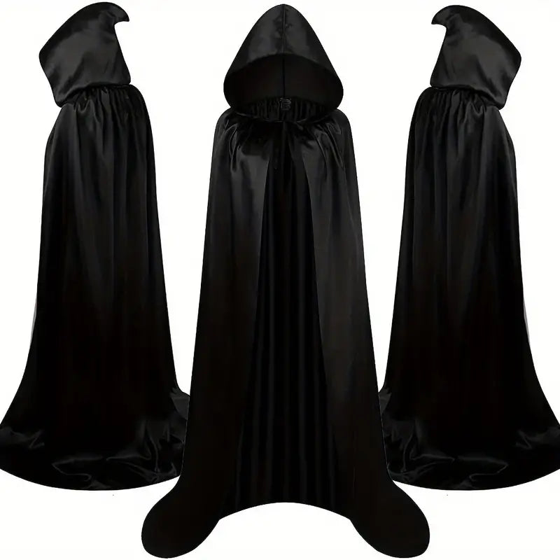 Adult Satin Feel Hooded Cape Black 170cm