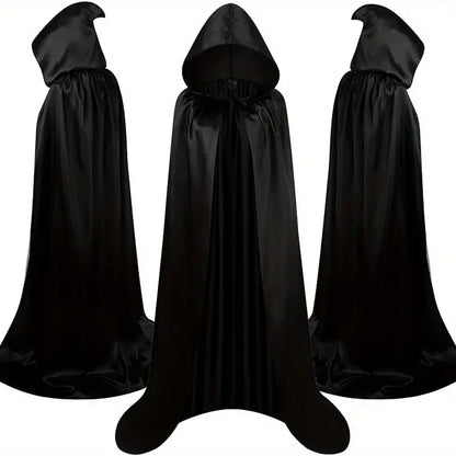 Adult Satin Feel Hooded Cape Black 170cm