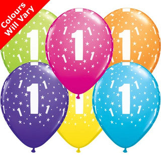 Age 1 Latex Balloon Multi Coloured - 25/ 6 Pack (Available in Singles)