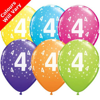 Age 4 Latex Balloon Multi Coloured - 25 Pack (Available in Singles)