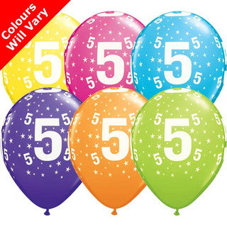 Age 5 Latex Balloon Multi Coloured - 25 Pack (Available in Singles)