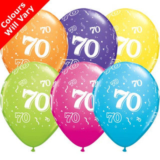 Age 70 Latex Balloon Multi Coloured - 25 Pack (Available in Singles)