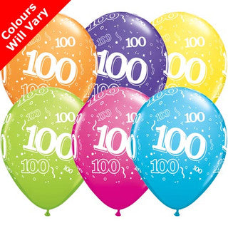 Age 100 Latex Balloon Multi Coloured - 25 Pack (Available in Singles)
