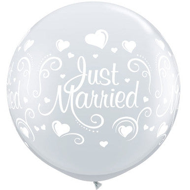 Just Married Clear Hearts 3ft Latex Balloon