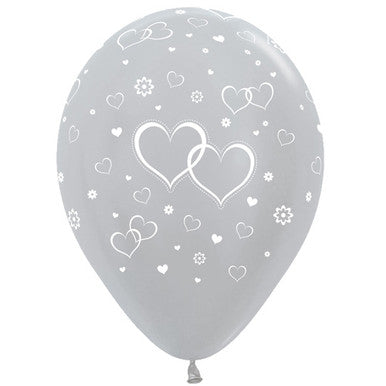 Linked Hearts Silver 11" Latex Balloons 6 Pack