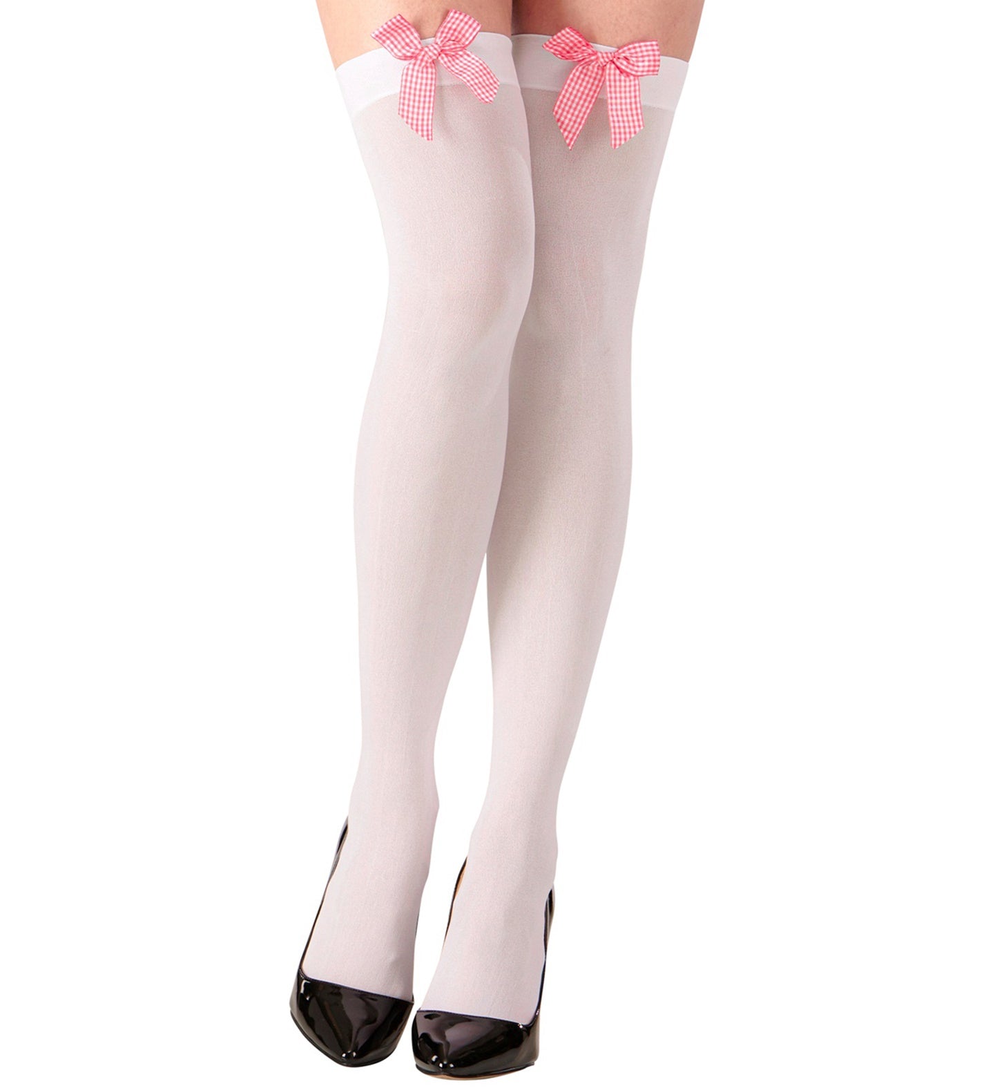 White Hold Up Stockings with Bows