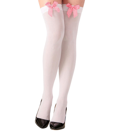 White Hold Up Stockings with Bows