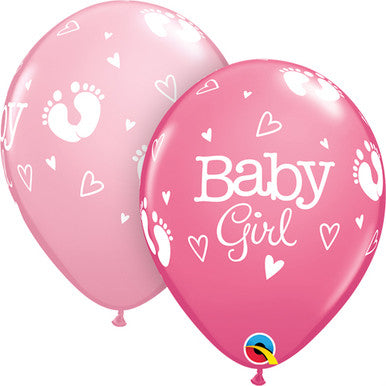 Baby Girl and Feet Pink 11" Latex Balloons 25 Pack (also available in singles)