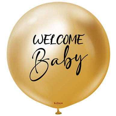 Welcome Baby Gold 3ft Latex Balloon