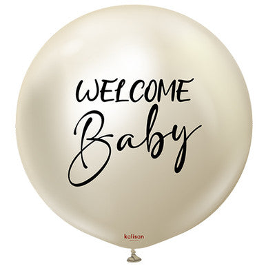 Welcome Baby White Gold 3ft Latex Balloon