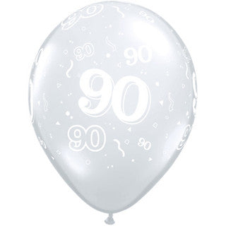 Age 90 Latex Balloon Around Clear - 50 Pack (Available in Singles)