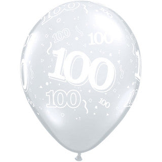 Age 100 Latex Balloon Around Clear - 50 Pack (Available in Singles)