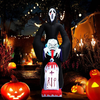 🌟New🌟 Giant 8ft+ Light-up Air-blown Inflatable Grim Reaper and Grave
