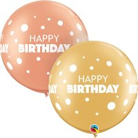 Happy Birthday 3ft Latex Balloon Gold and Rose - 2 Pack (also available in Singles)