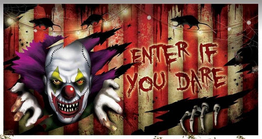 Large Evil Clown Horizontal Banner Decoration