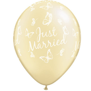 Just Married Butterflies Ivory 11" Latex Balloons 25 Pack (also available in singles)