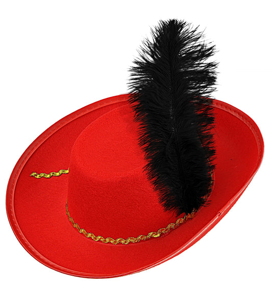 Red Captain Hat with Feather