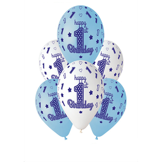 Age 1 Latex Balloon 1st Birthday - 6 Pack