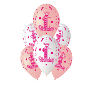 Age 1 Latex Balloon 1st Birthday - 6 Pack