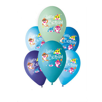 Birthday Sharks Latex Balloons - 6 Pack (Available in Singles)