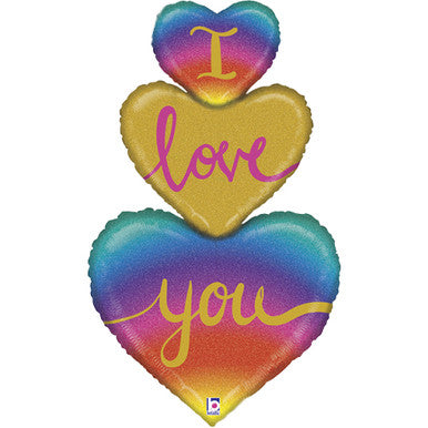 Love You Rainbow Stacker Hearts Supershape Foil Balloon