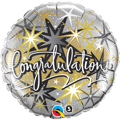 Congratulations Gold and Black Starburst 18" Foil Balloon
