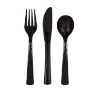 Plain Black Plastic Cutlery 18pkt