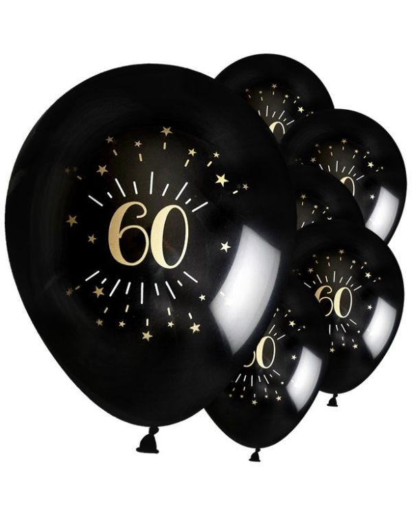 Age 60 Latex Balloon Black and Gold - 6 Pack